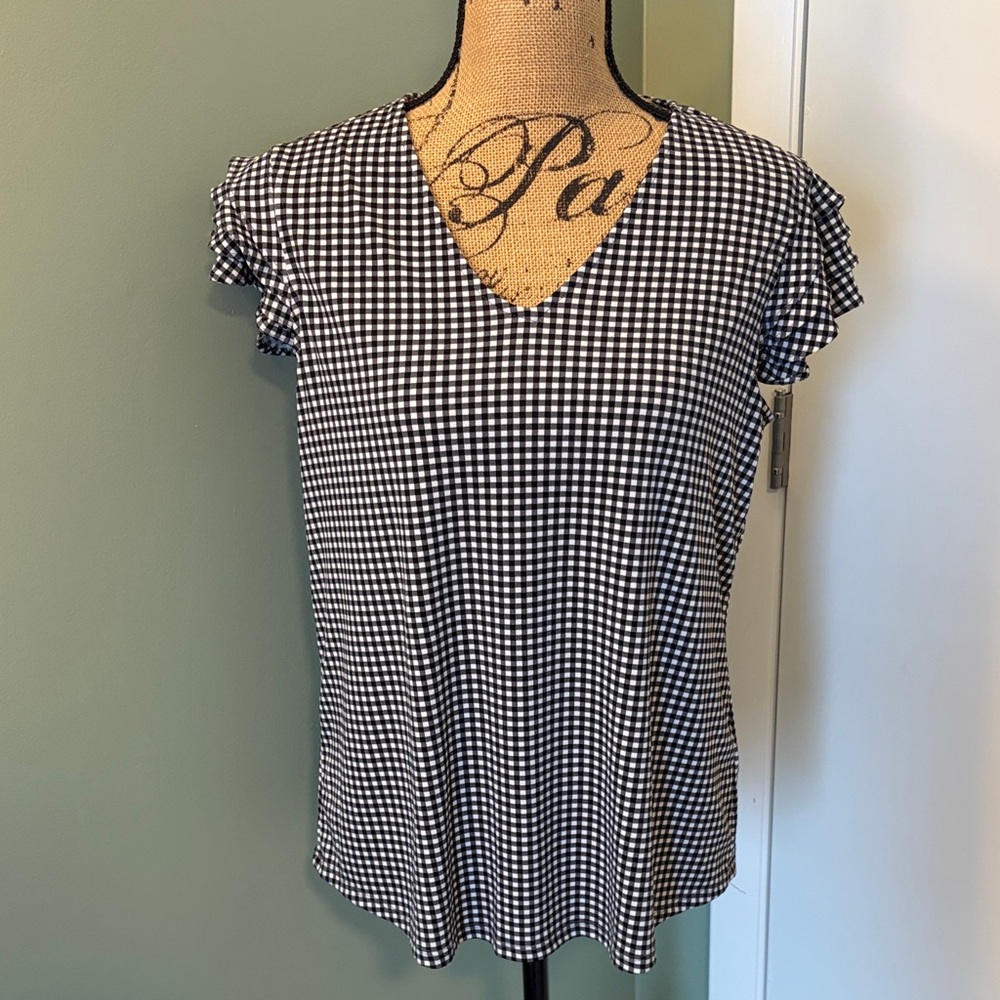 Adrianna Papell Black and White Gingham Blouse